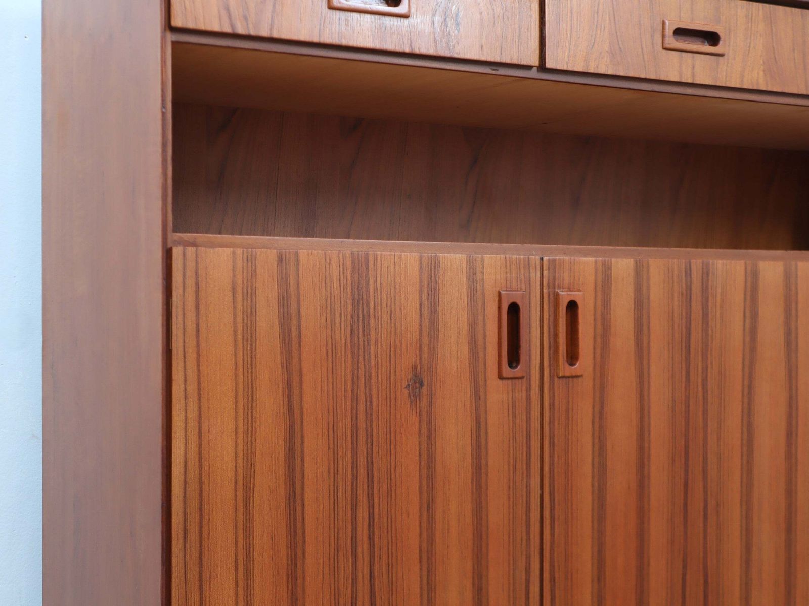 Furniture 1960s Italian Mid Century Teak Highboard Restored With Brass Feet photo