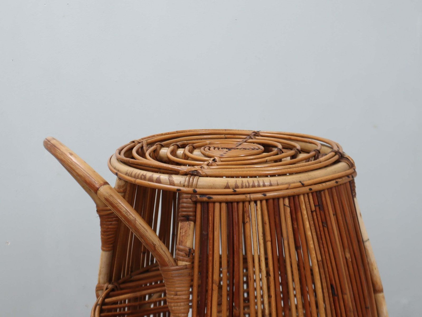 1960s Italian Mid Century Modern Rattan Barrel Bar Cart photo vintage
