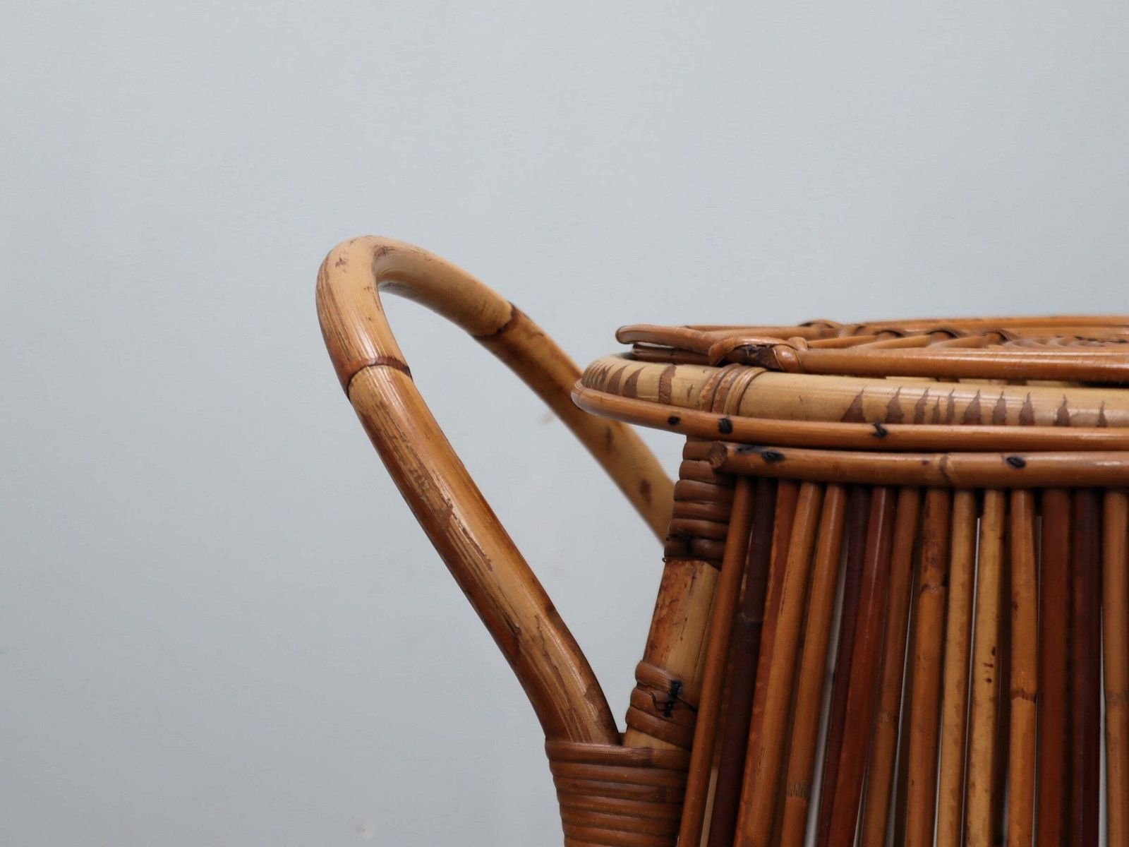 Furniture 1960s Italian Mid Century Modern Rattan Barrel Bar Cart photo