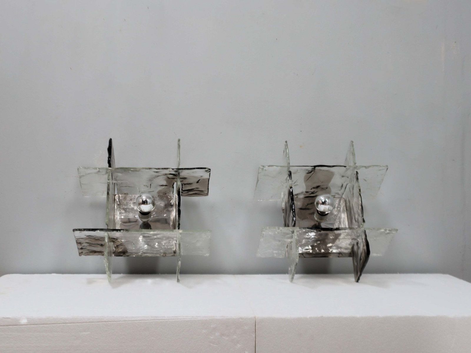 Pair Of Murano Glass Sconces Carlo Nason For Mazzega 1960s Italy photo vintage