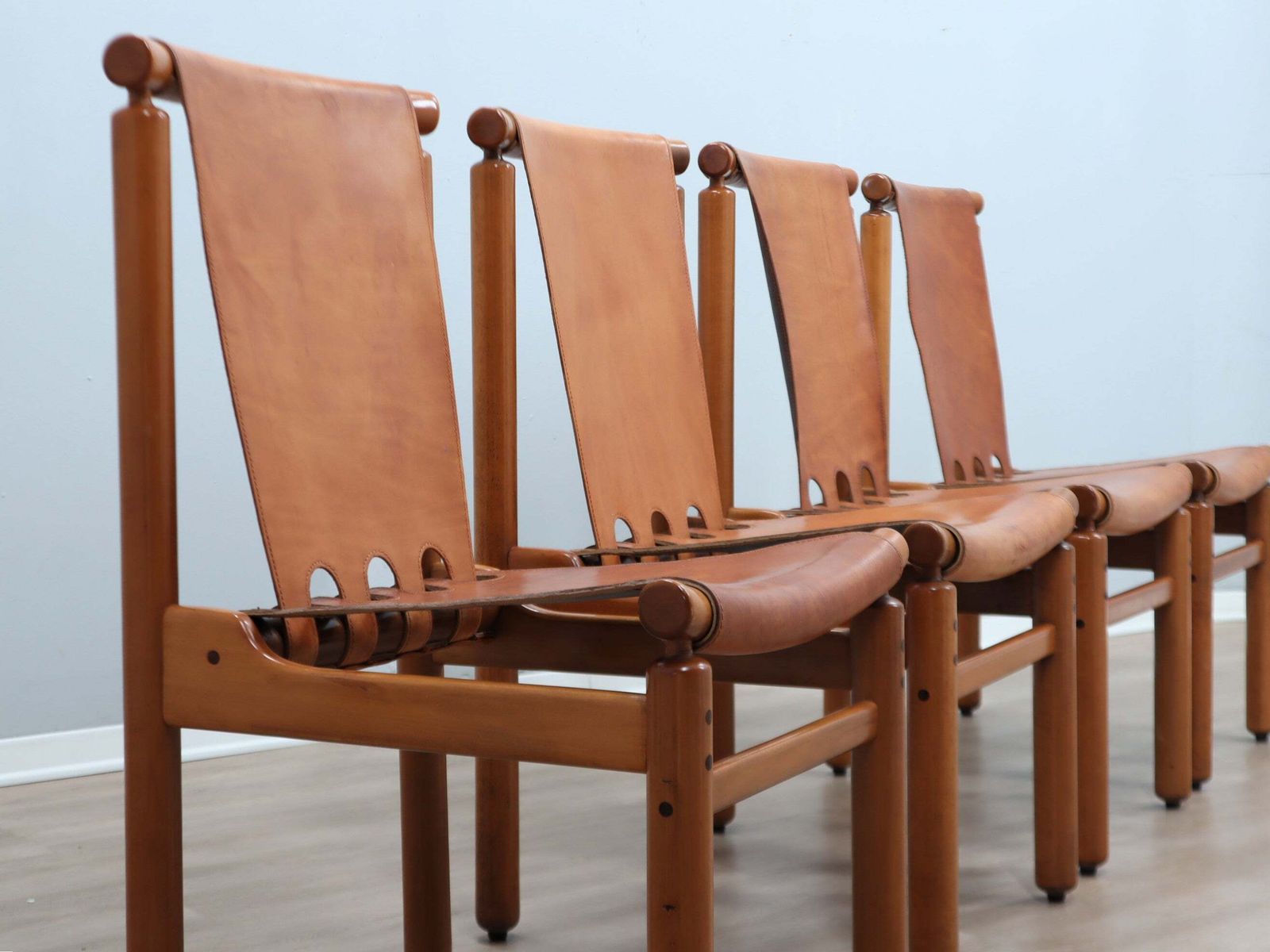 Set Of 4 Ilmari Tapiovaara For La Permanente Walnut And Leather Chairs 1960s photo Furniture