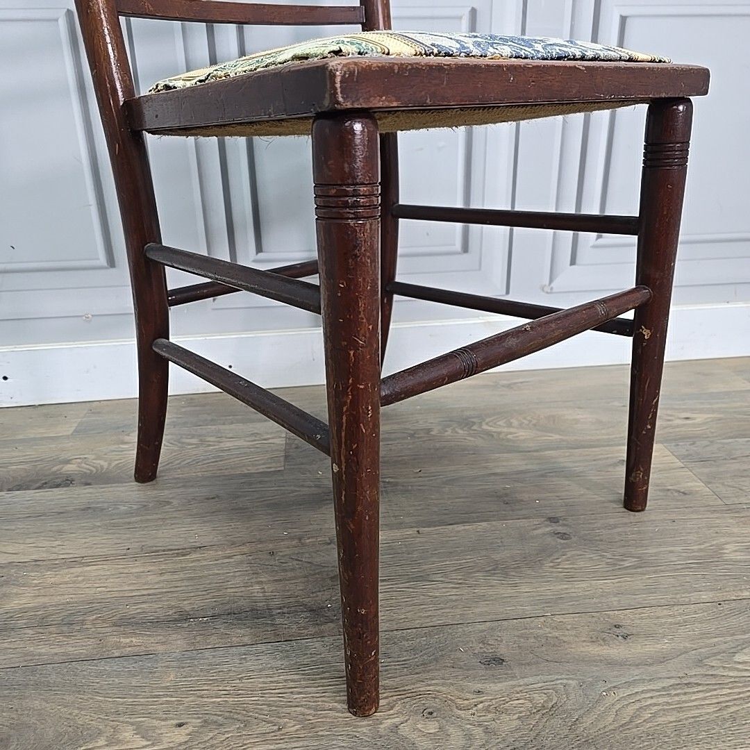 Antique Edwardian Chair Wooden Turned Back Upholstered Hall Lounge Bedroom Seat photo Furniture