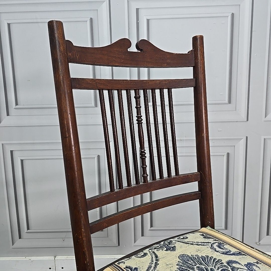 Antique Edwardian Chair Wooden Turned Back Upholstered Hall Lounge Bedroom Seat photo 90.0