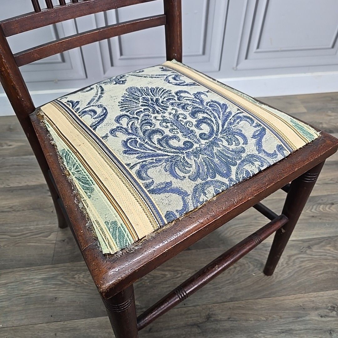Antique Edwardian Chair Wooden Turned Back Upholstered Hall Lounge Bedroom Seat photo vinterior