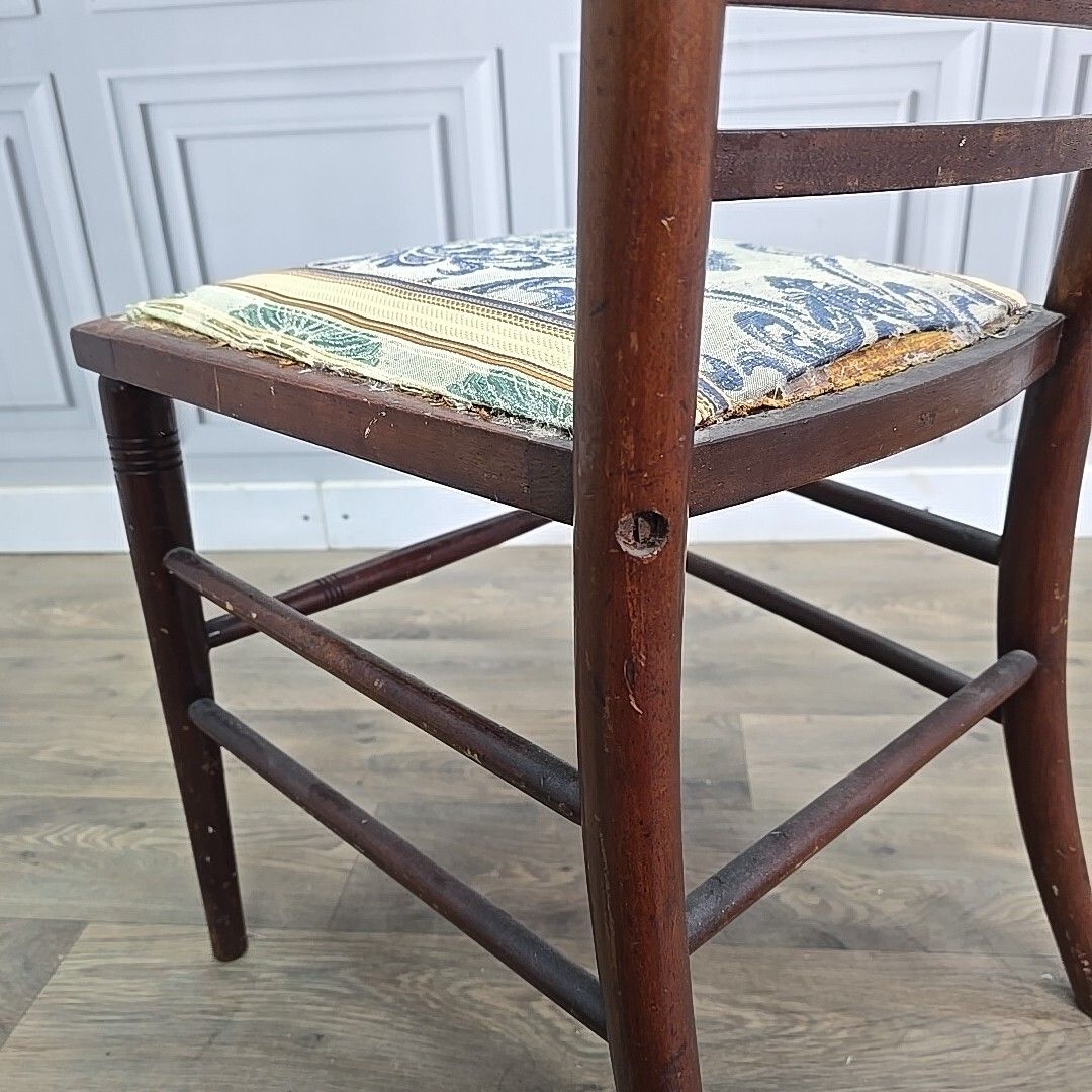 photo buy Antique Edwardian Chair Wooden Turned Back Upholstered Hall Lounge Bedroom Seat