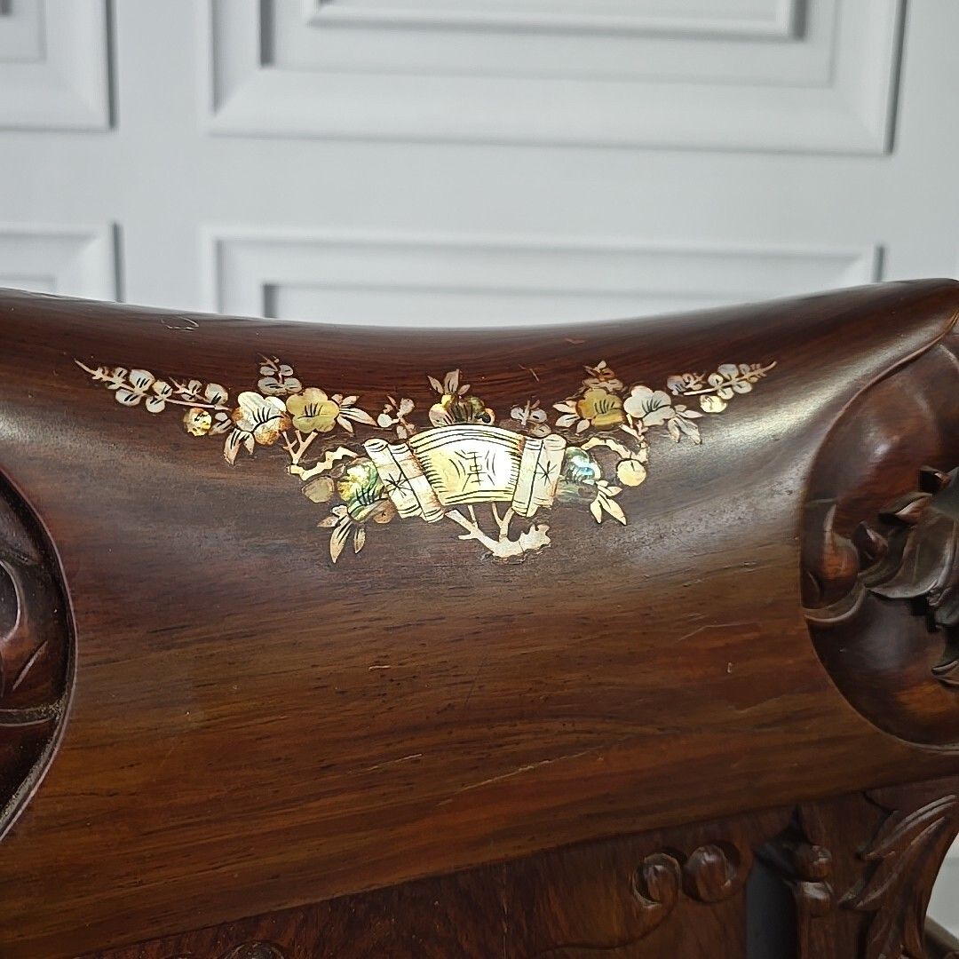 Antique Chinese Arm Chair Oriental Carved Heavy Rosewood Throne Mother Of Pearl photo vinterior