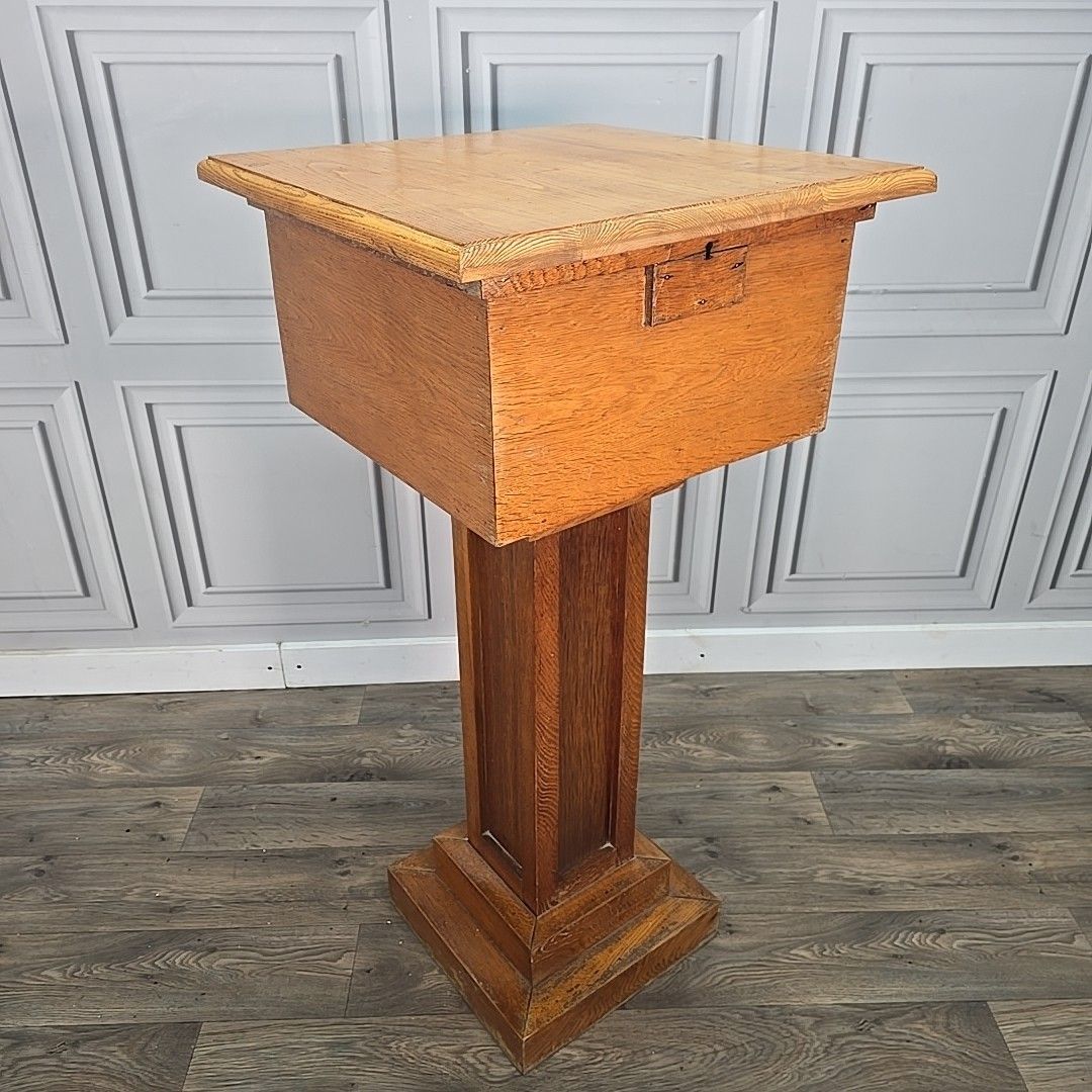 Antique Oak Church Font Offertory Box Lead Lined Planter Bust Flower Stand Table photo for sale