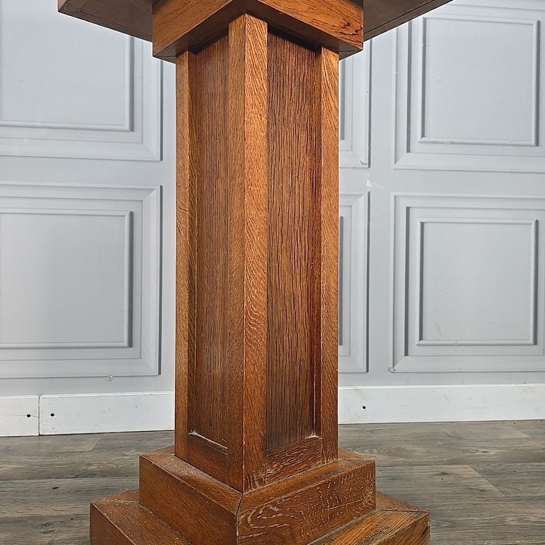 Antique Oak Church Font Offertory Box Lead Lined Planter Bust Flower Stand Table photo 430.0