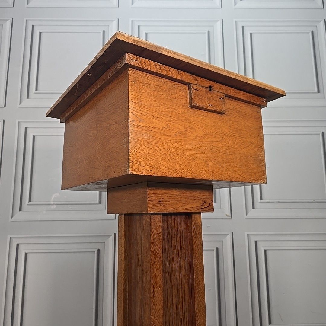Antique Oak Church Font Offertory Box Lead Lined Planter Bust Flower Stand Table photo vinterior