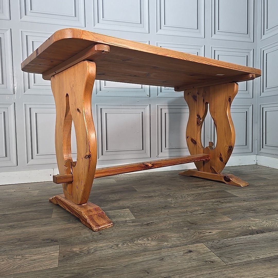 Retro Pine Dining Table Vintage Solid Wooden Country Farmhouse Refectory Style photo furniture