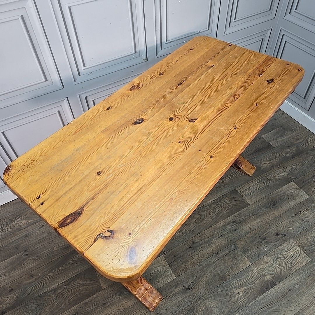photo for sale Retro Pine Dining Table Vintage Solid Wooden Country Farmhouse Refectory Style