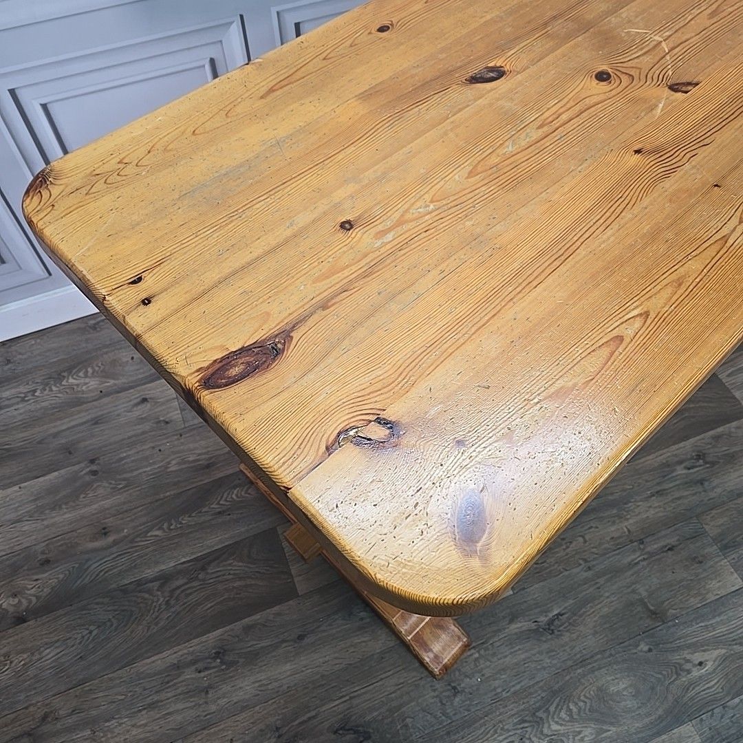 photo vinterior Retro Pine Dining Table Vintage Solid Wooden Country Farmhouse Refectory Style