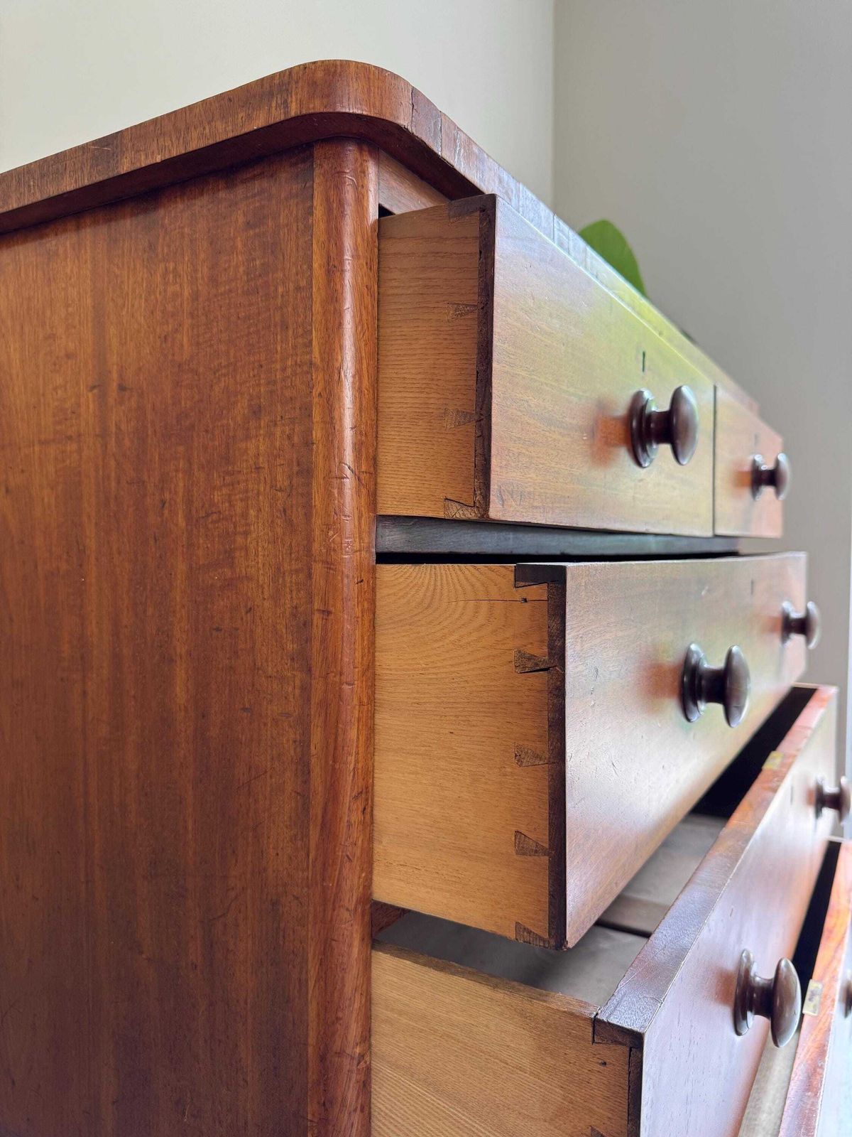 Antique Large Chest Of Drawers 2 Over 3 Upon Bun Feet Original Handles photo for sale