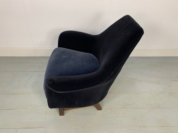 George Smith “Justice” Armchair By Tom Dixon In Blue & Black Mohair Velvet photo vintage