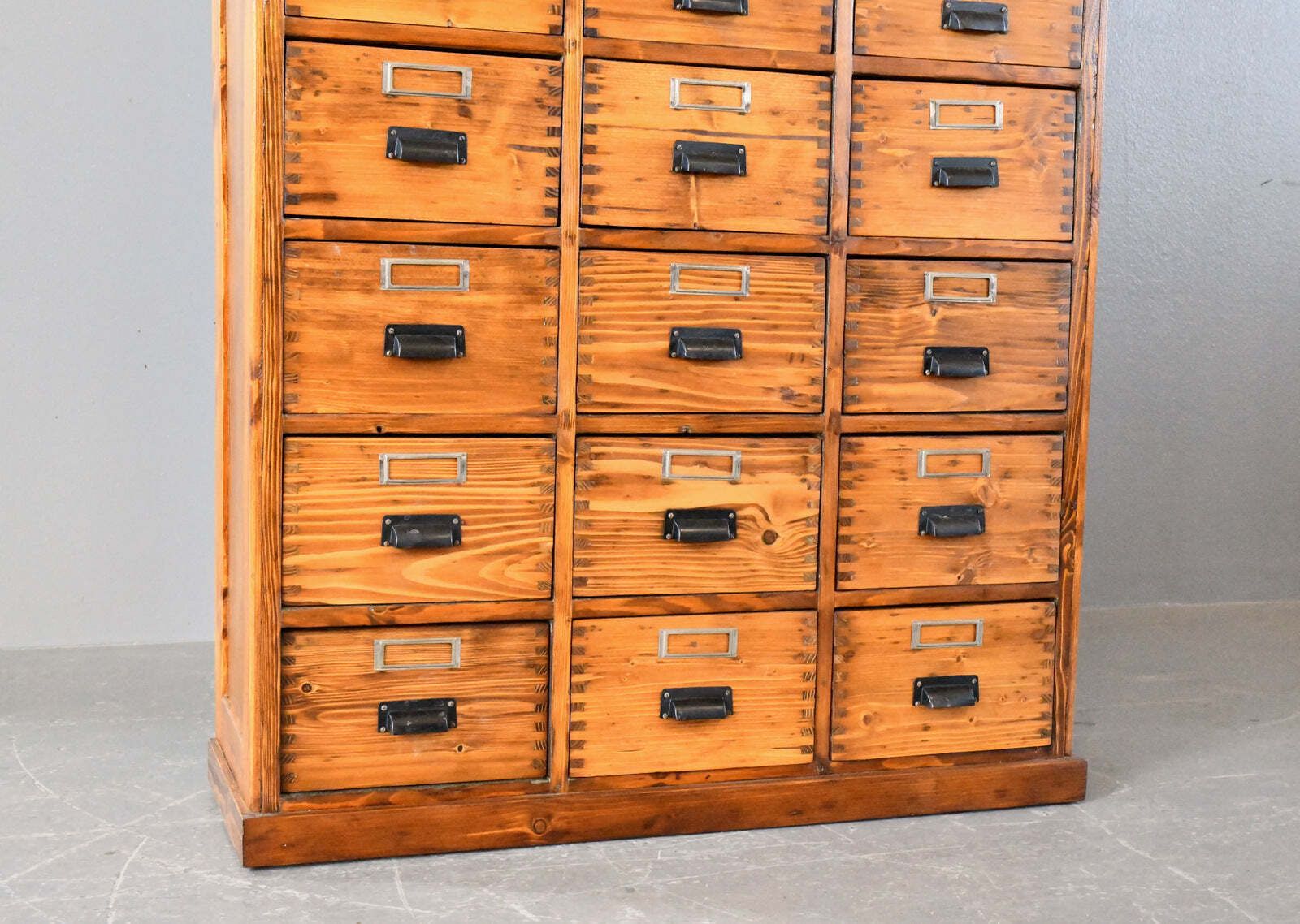 Bank Of Pine Workshop Drawers Circa 1940s photo for sale
