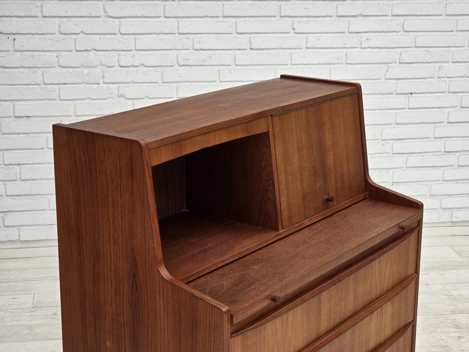 1970s, Danish Chest Of Drawers With A Folding Mirror, Teak Wood. photo for sale