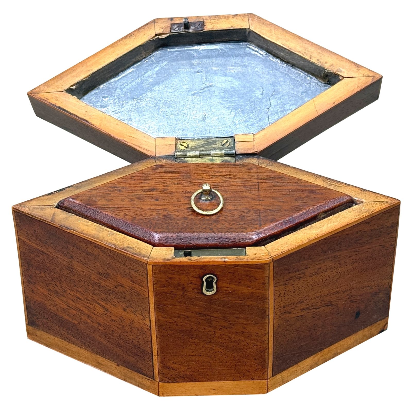 Georgian Hexagonal Shaped Mahogany Tea Caddy 18th Century (England, Circa 1790) photo for sale