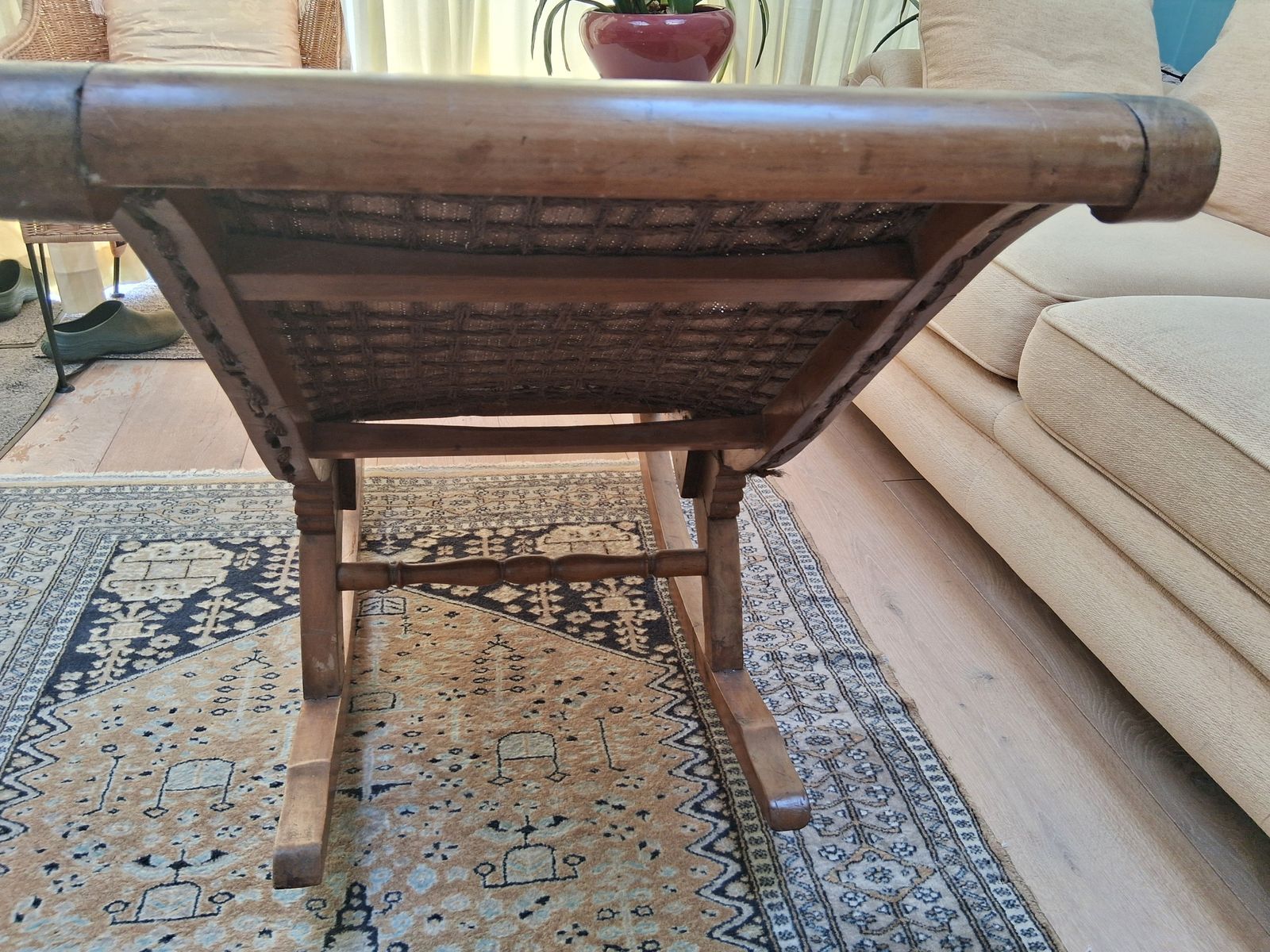 Shanghainese Art Deco Rocking Chair Applewood And Cane. Slight Damage. photo furniture