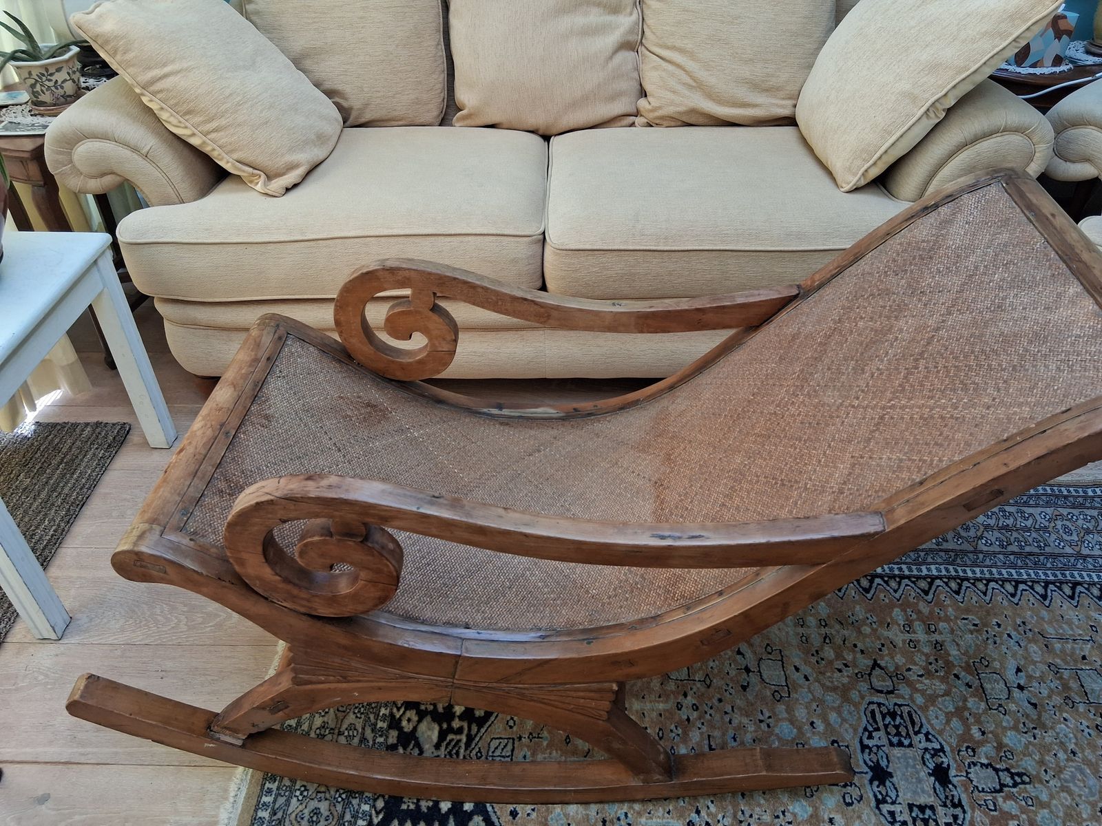 Shanghainese Art Deco Rocking Chair Applewood And Cane. Slight Damage. photo for sale