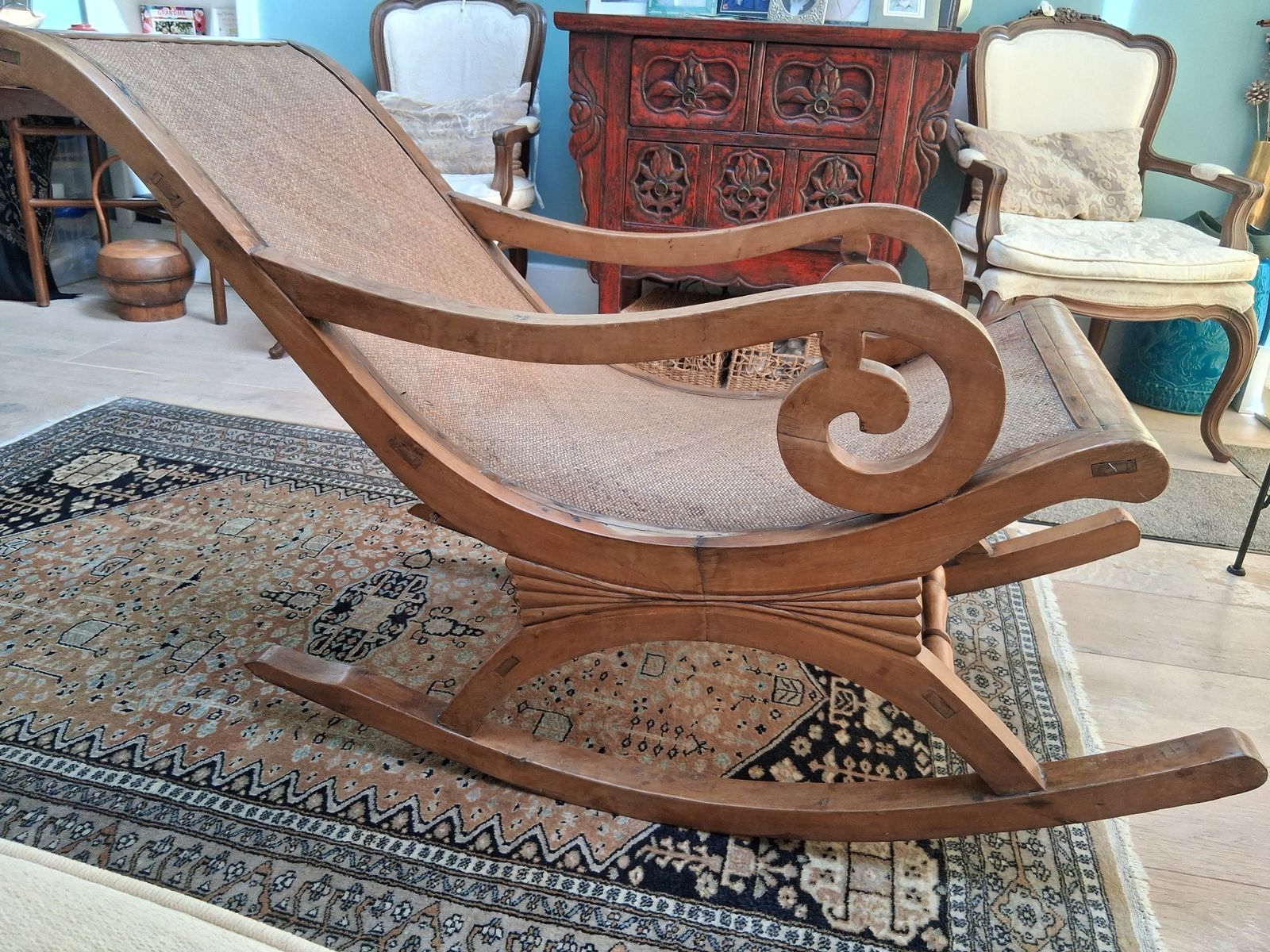 Shanghainese Art Deco Rocking Chair Applewood And Cane. Slight Damage. photo Furniture