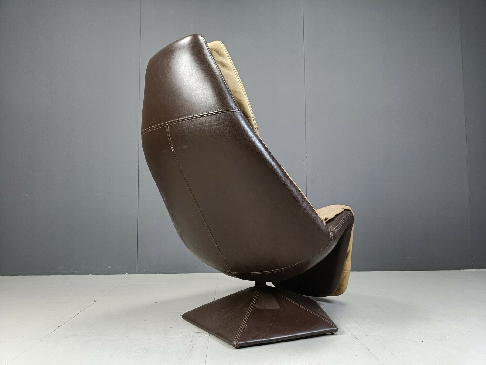 Vintage Leather Swivel Chair With Ottoman, 1970s photo 950.0