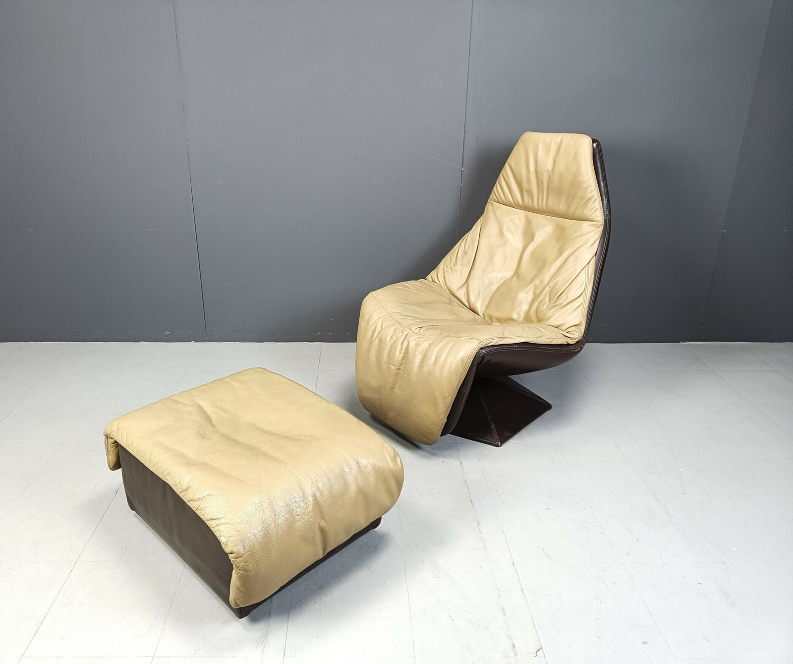 Vintage Leather Swivel Chair With Ottoman, 1970s photo vinterior