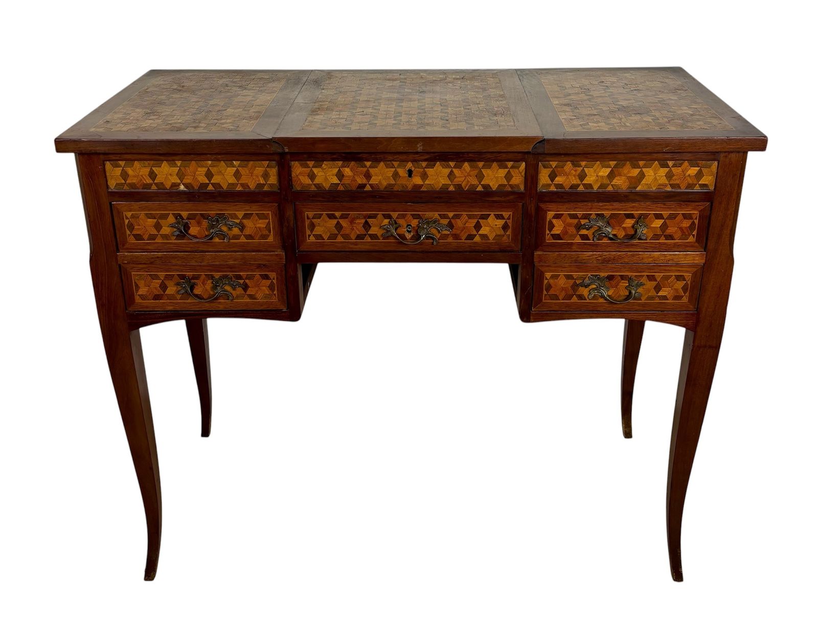 Early 20th Century Spanish Marquetry Vanity Desk With Drop Leaves