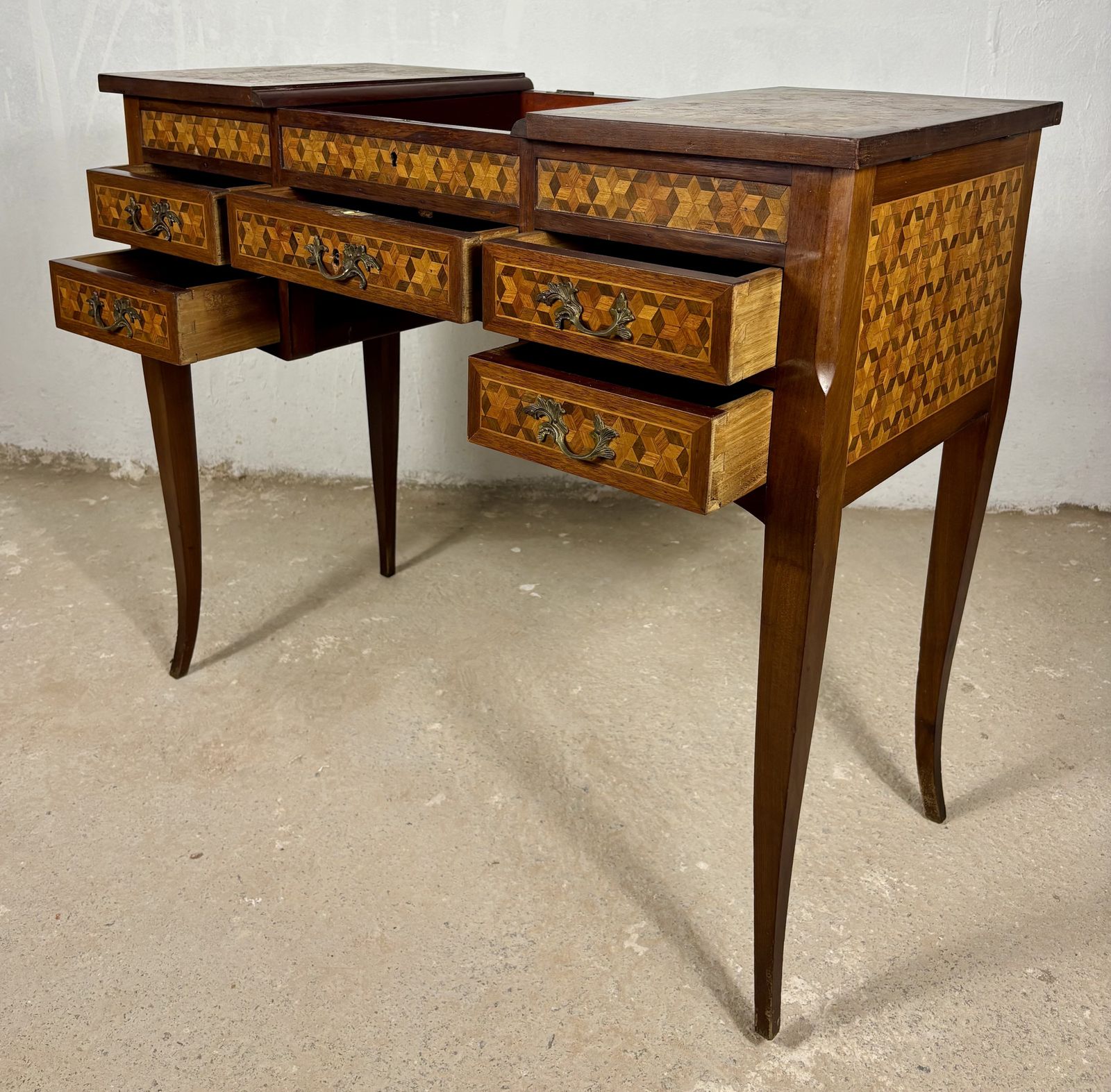 1910.0 Early 20th Century Spanish Marquetry Vanity Desk With Drop Leaves photo