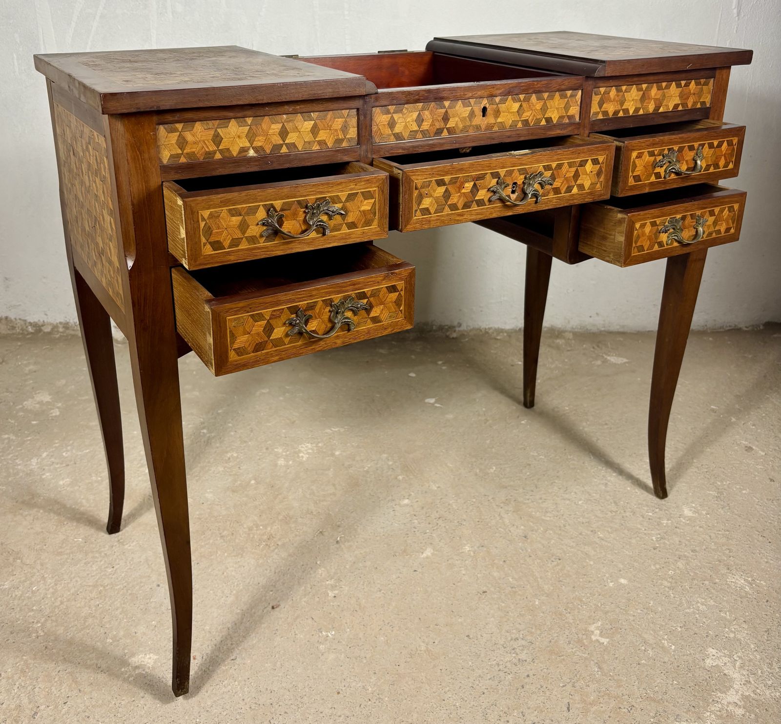 photo vinterior Early 20th Century Spanish Marquetry Vanity Desk With Drop Leaves
