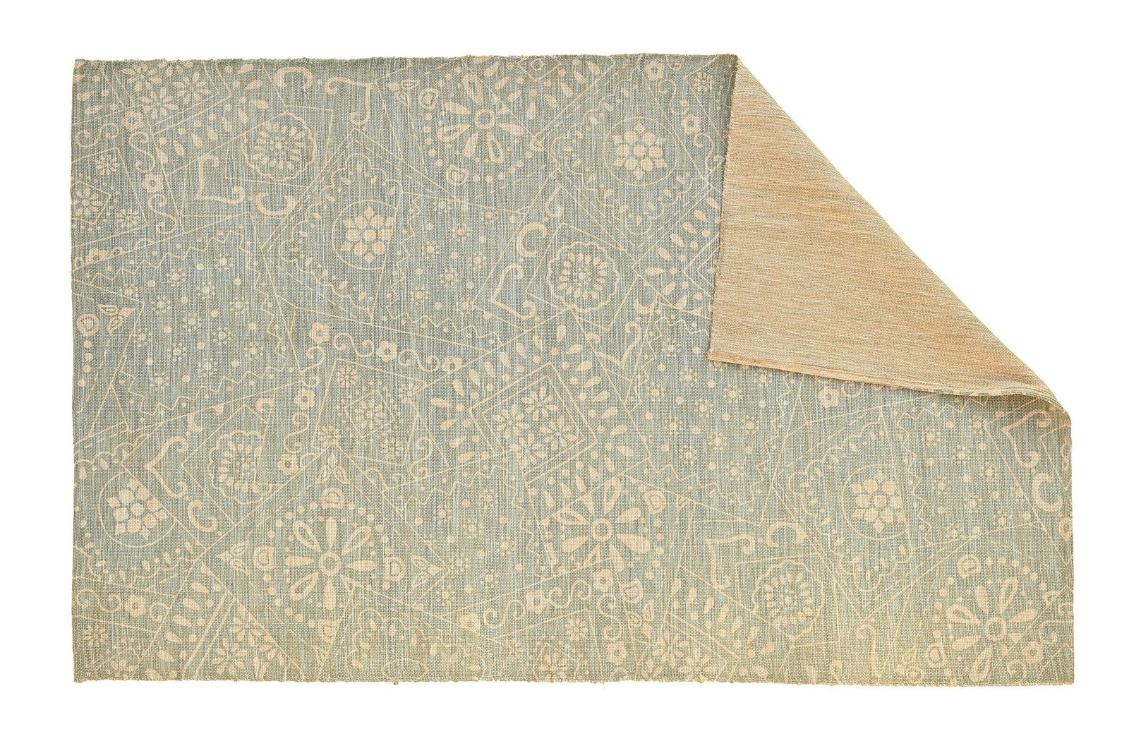 Printed Mandala Dhurrie Rug: 5x8 Rajasthani Beige Grayish Cotton Rug