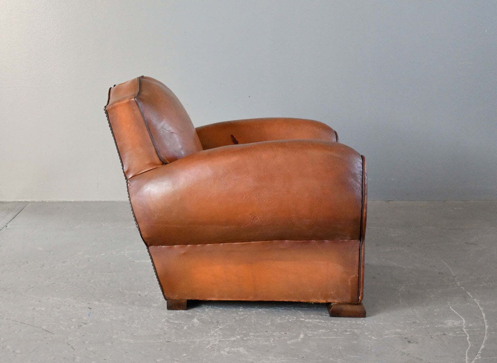 Furniture French Moustache Backed Art Deco Leather Armchair Circa 1920s photo