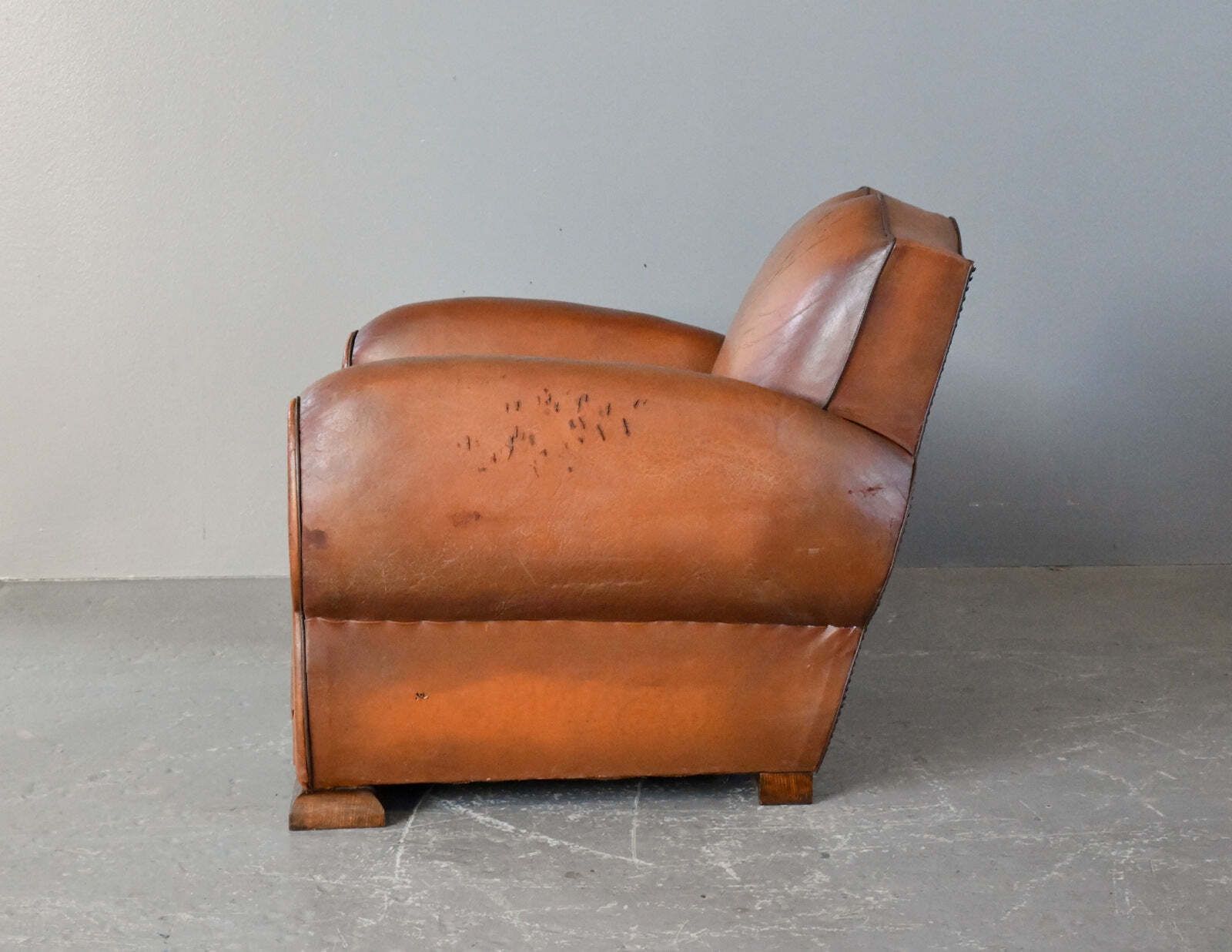 photo vinterior French Moustache Backed Art Deco Leather Armchair Circa 1920s