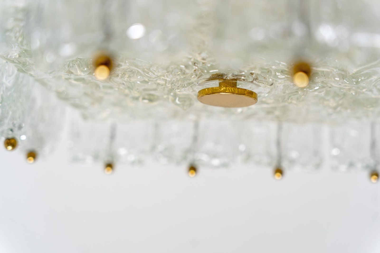 Large Ice Glass And Brass Ceiling Light By Barovier And Toso, 1960s photo for sale