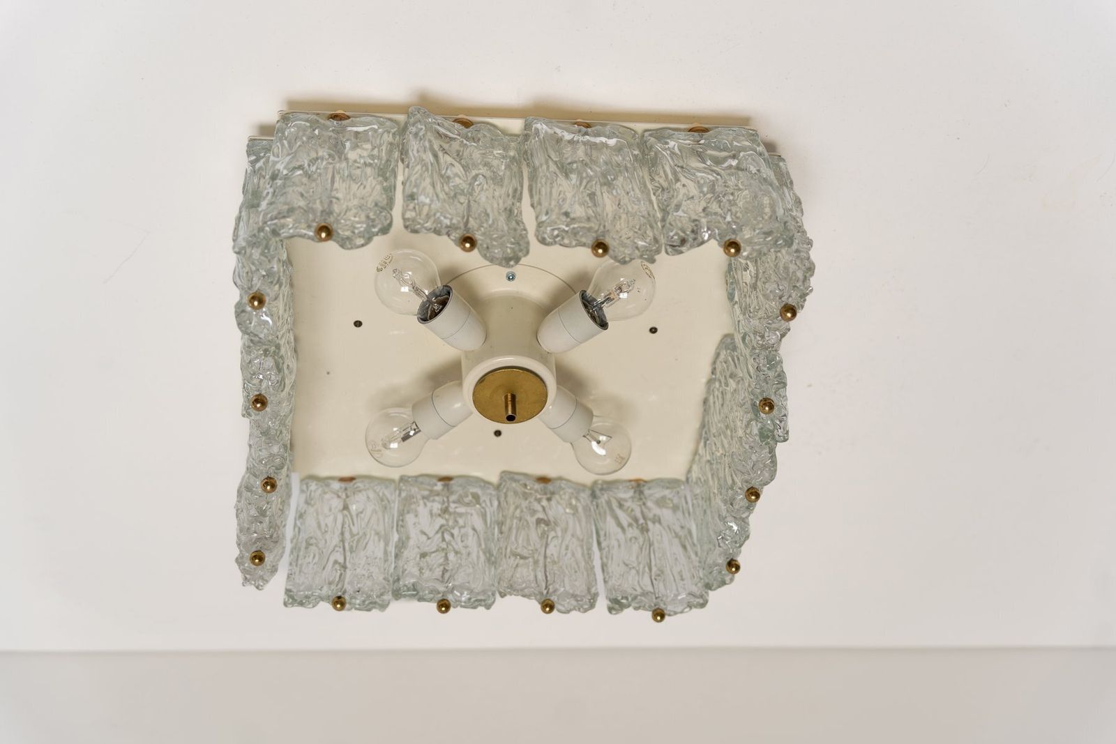 2091.0 Large Ice Glass And Brass Ceiling Light By Barovier And Toso, 1960s photo