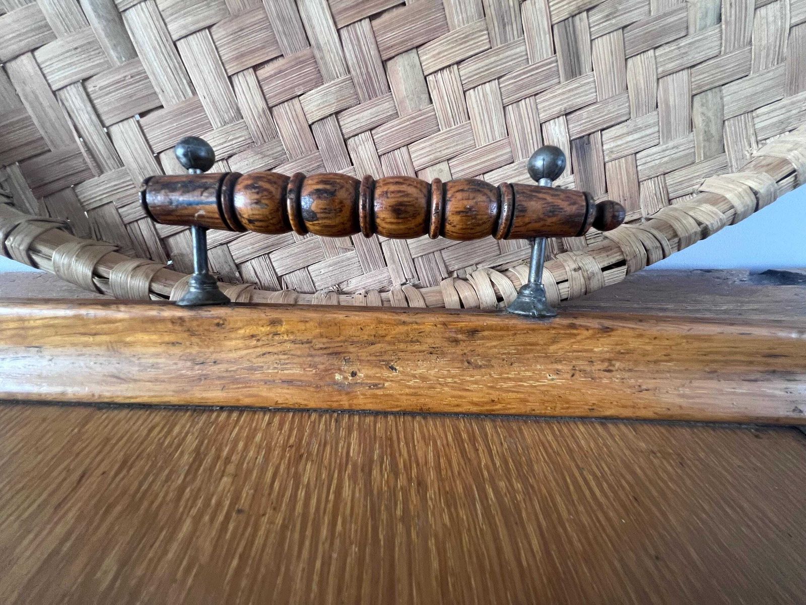 Antique Edwardian Oak Serving Tray | Large 19th Century Butler's Tea Tray With Turned Spindle Handles | Dark Wood Rustic Farmhouse Decor photo vinterior
