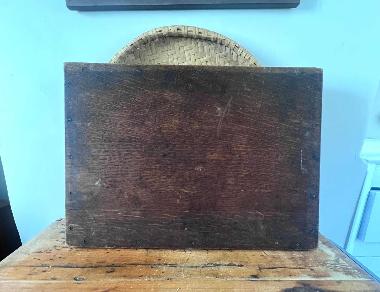 photo for sale Antique Edwardian Oak Serving Tray | Large 19th Century Butler's Tea Tray With Turned Spindle Handles | Dark Wood Rustic Farmhouse Decor