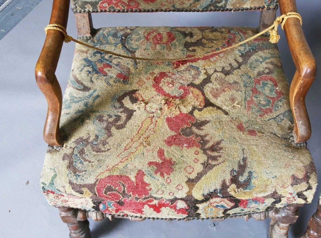 A Pair Of Early 18th Century French Walnut Open Armchairs photo for sale