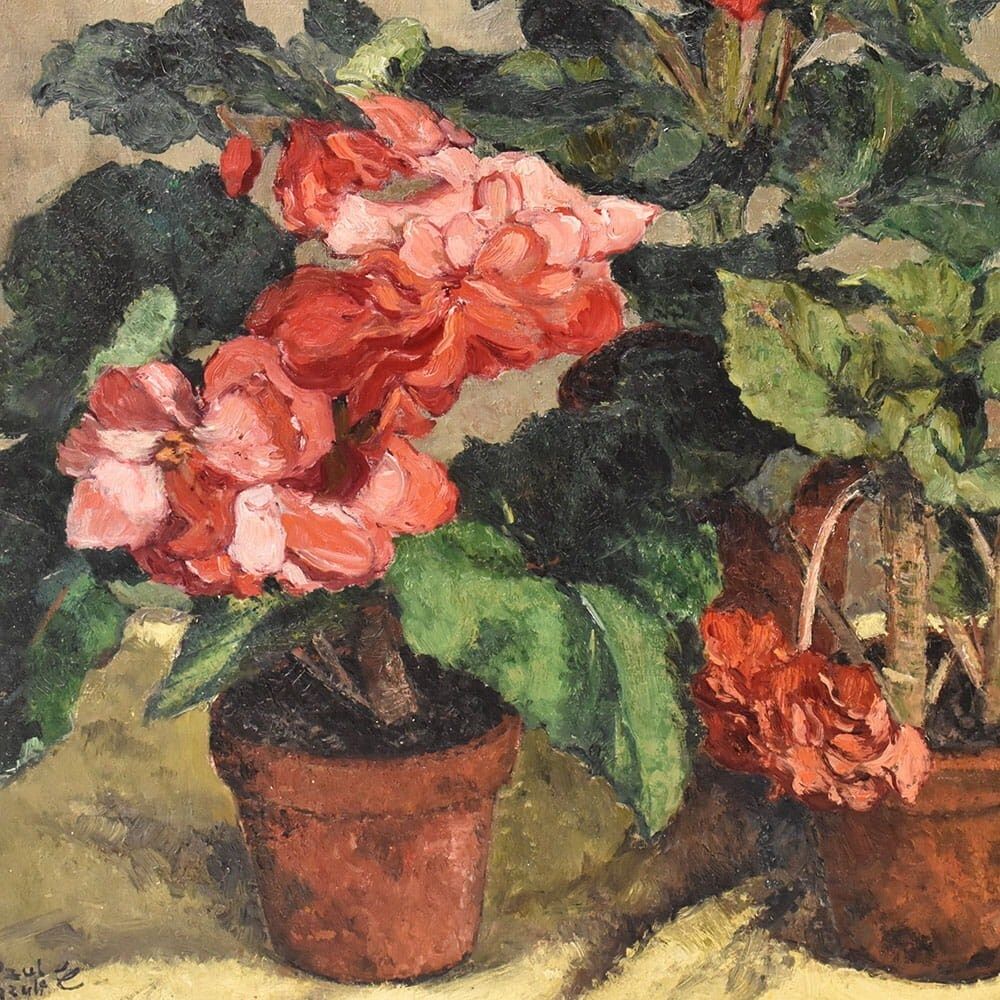 Still Life Flowers Painting, Spring Floral, Geraniums Or Begonias, Oil On Canvas, XX. photo Art