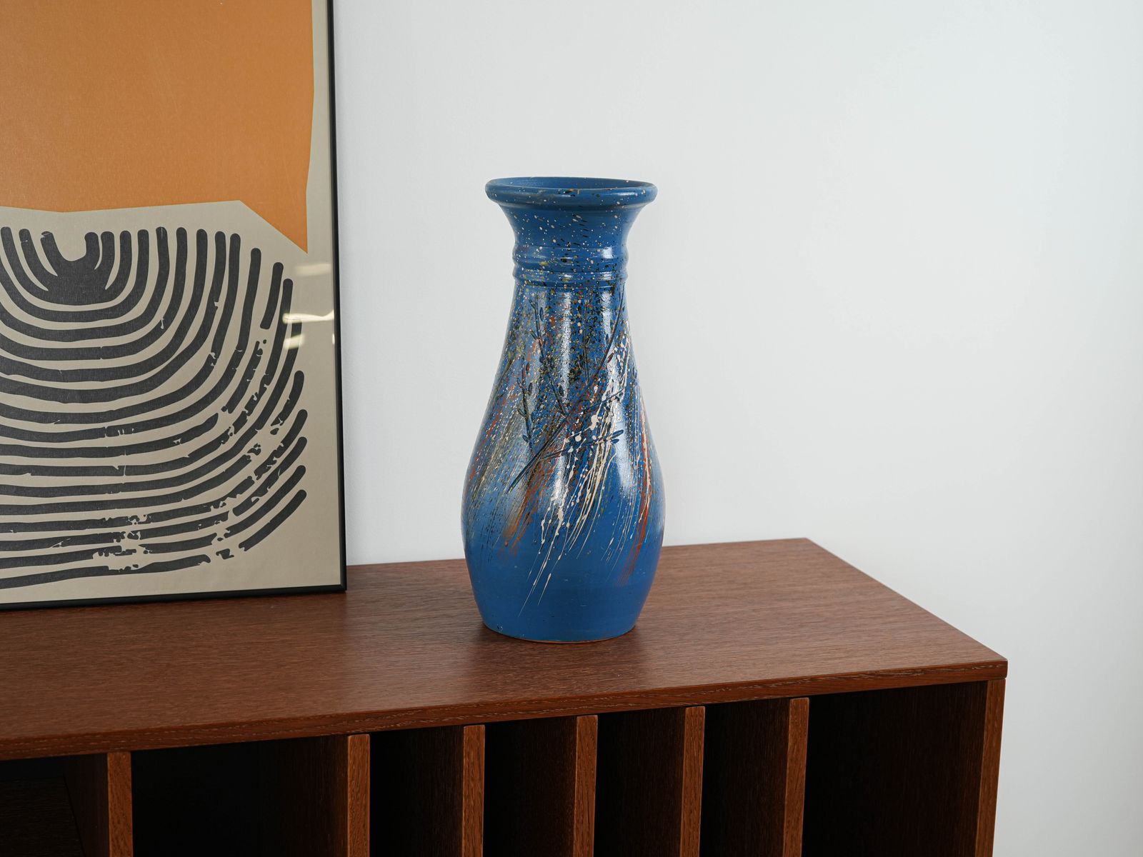 Blauwe keramische vaas, Deens design, jaren 1970, gemaakt in Denemarken photo furniture