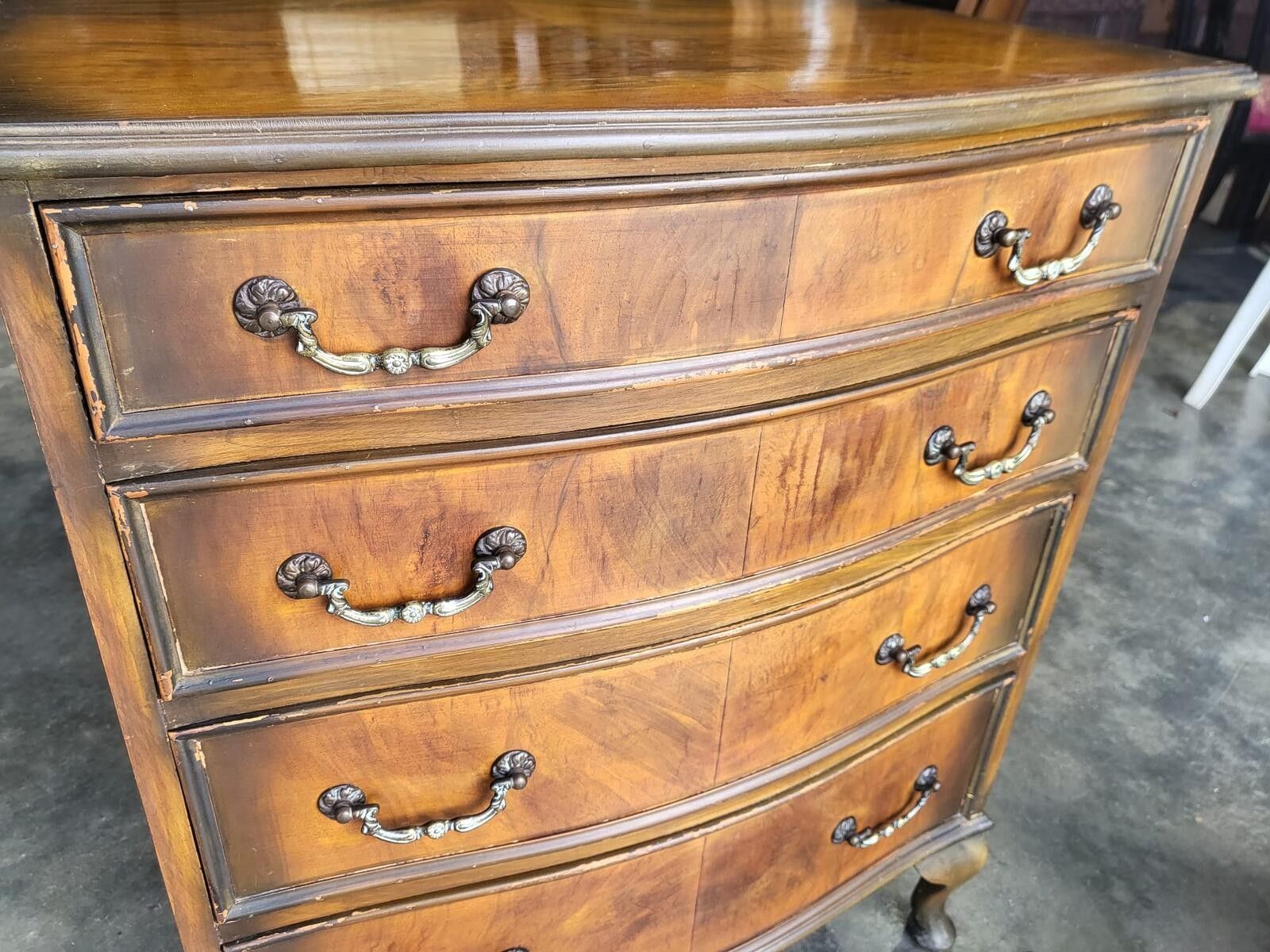 photo for sale Antique Repro Serpentine Small Chest Of Drawers Cabriole Legs