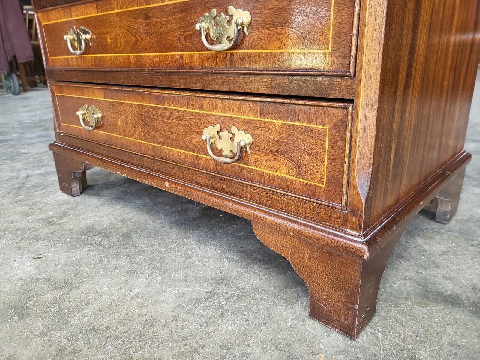 Antique Repro Inlaid 4 Over 4 Chest Of Drawers Bracket Feet photo for sale