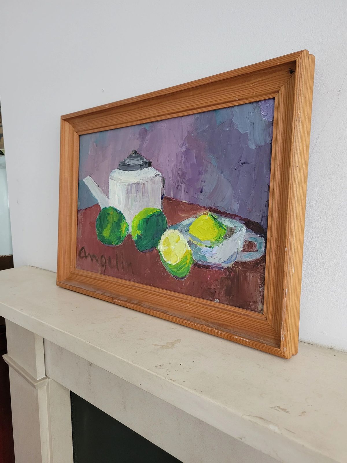 Citrus Fruits And Teapot  Original Mid Century Still Life photo furniture