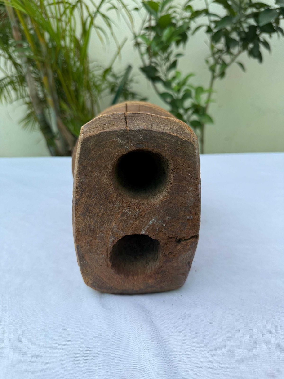 Antique Indian Seed Sower Candle Holder | Hand Carved Teak Wabi Sabi Pedestal photo vinterior