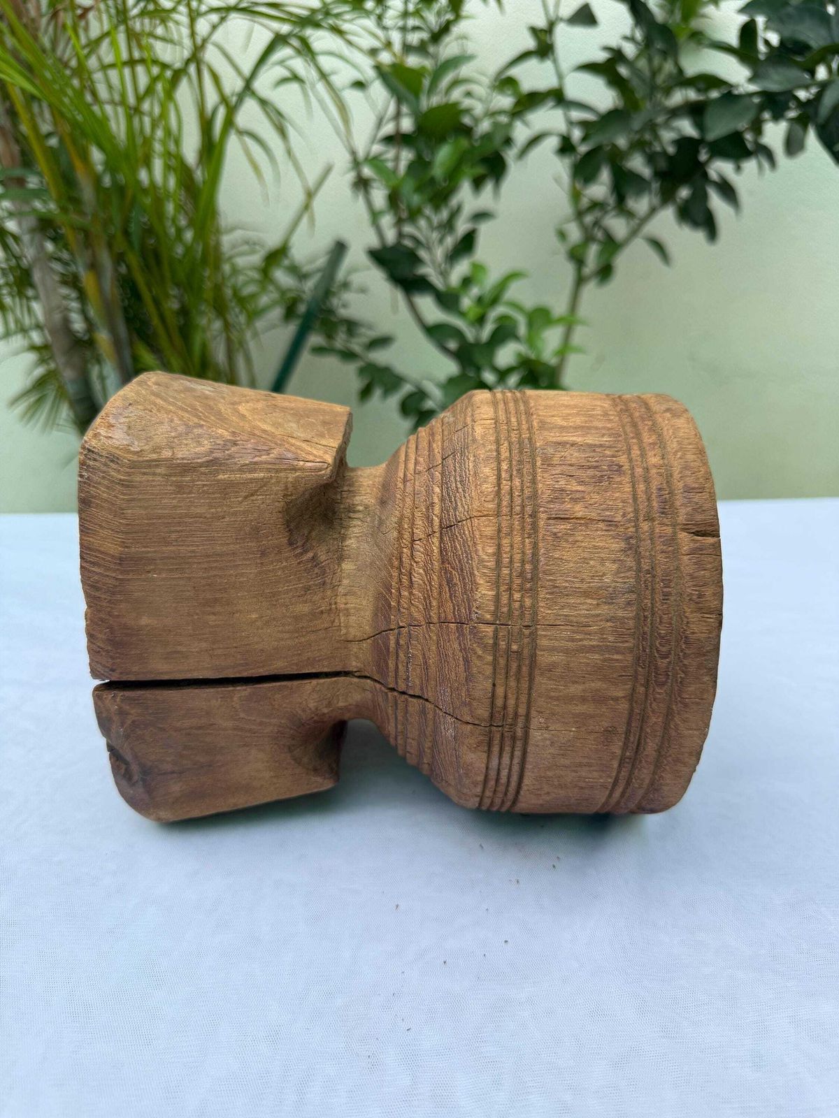 Antique Indian Seed Sower Candle Holder | Hand Carved Teak Wabi Sabi Pedestal photo buy