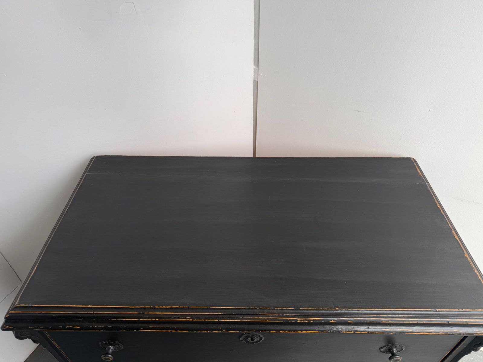 A Rare Original Hungarian Georgian Pine Black 3 Drawer Chest Of Drawers photo vintage