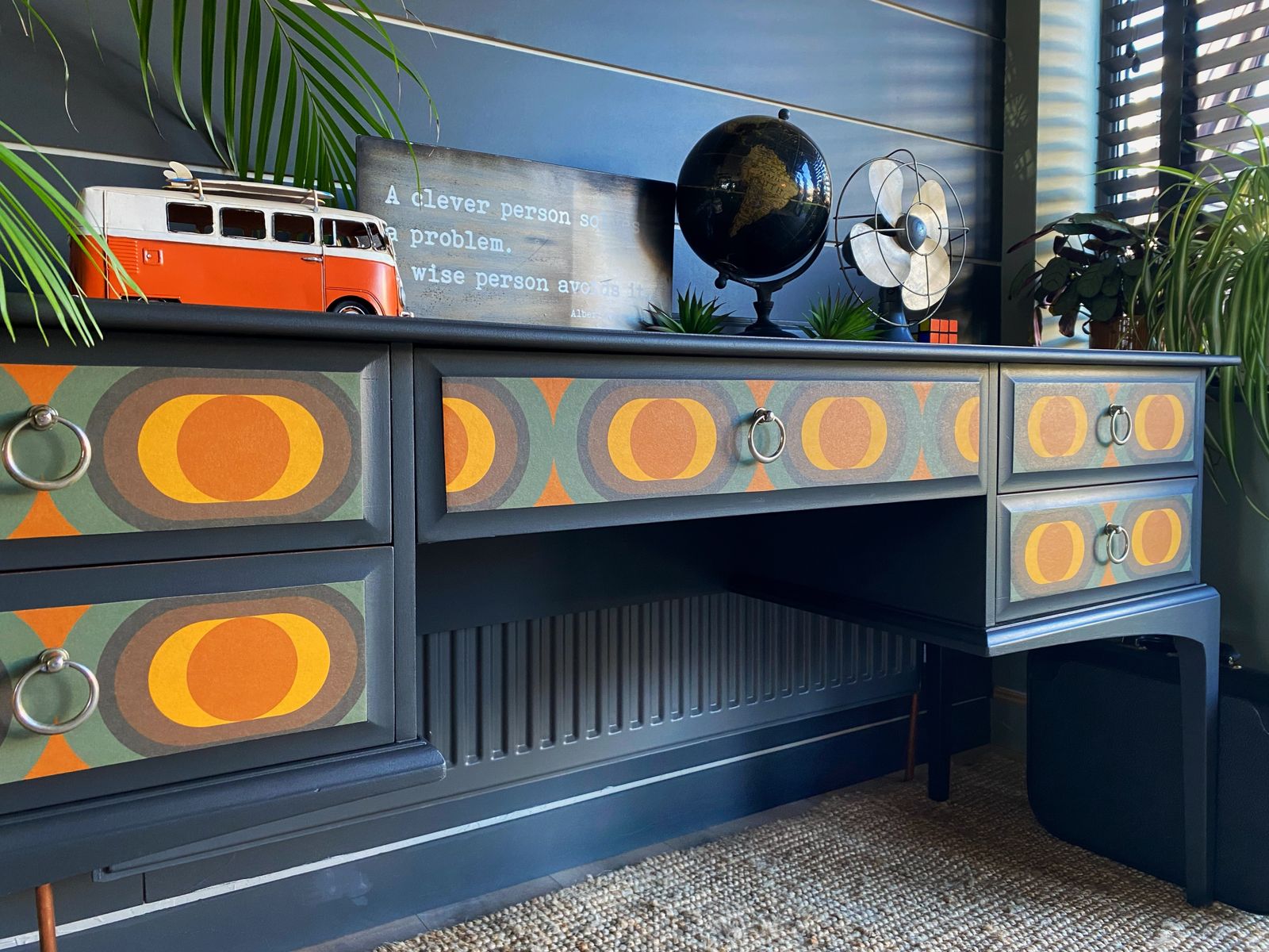 photo for sale Writing Desk By Stag, Mid Century Retro Design, 1970s Dark Grey
