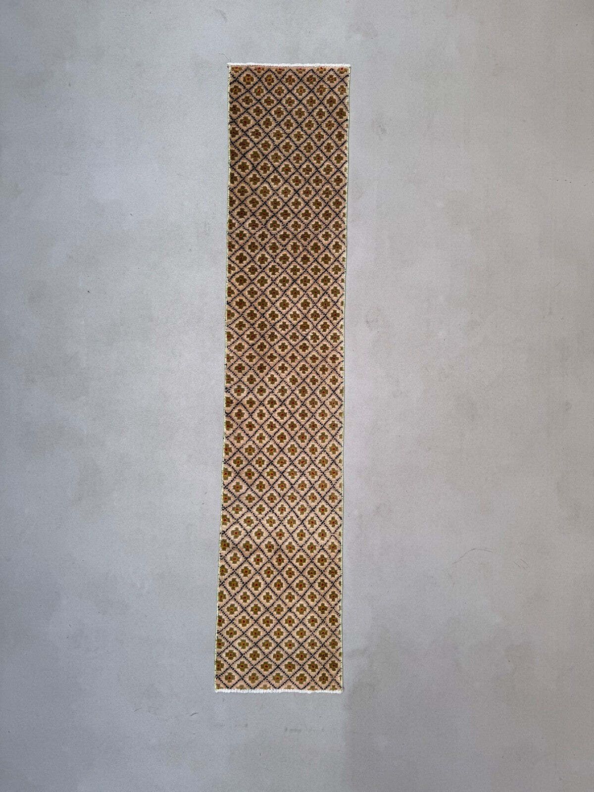 Turkish Narrow Runner 234x46 Cm Wool Vintage Hallway Rug, Beige 2533