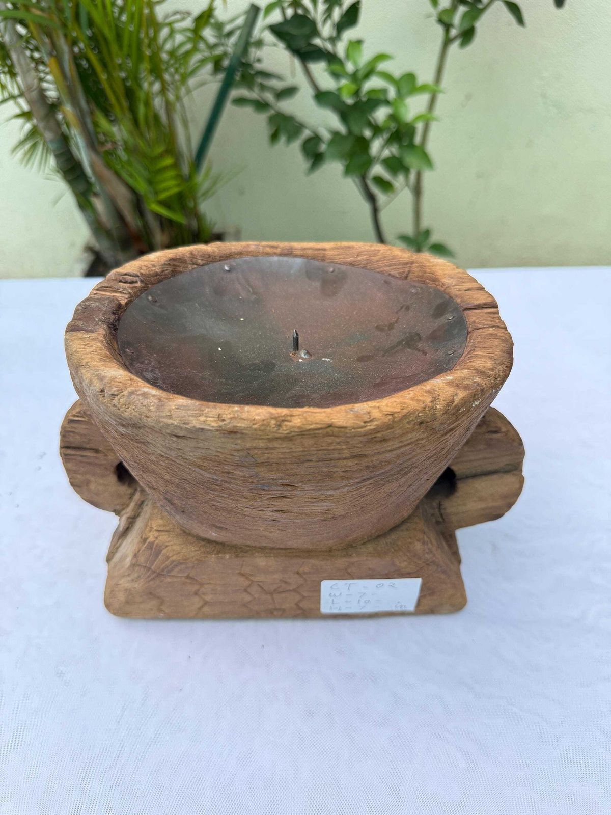 Antique Indian Seed Sower Candle Holder | Hand Carved Teak Wabi Sabi Stand photo 139.0