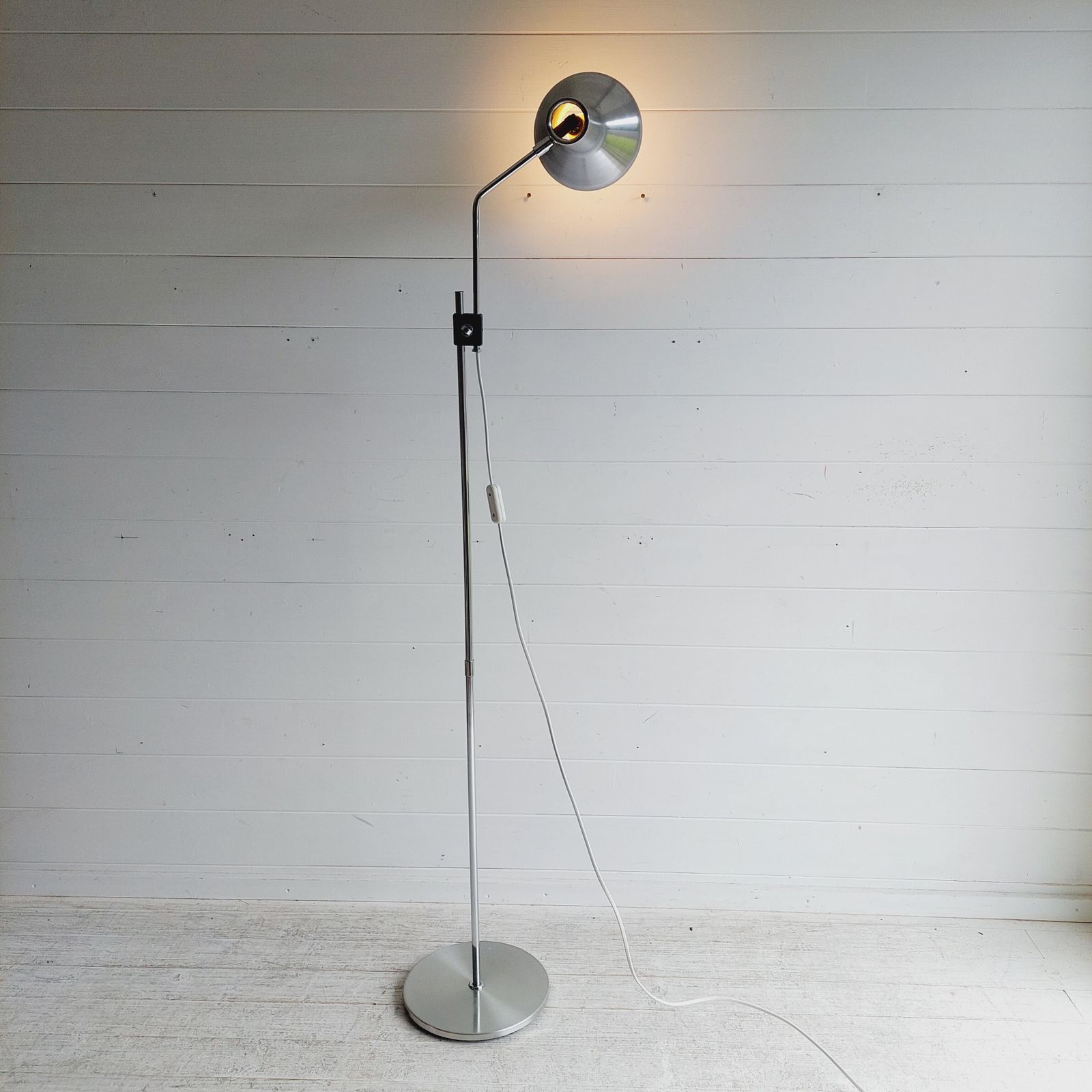photo for sale Mid Century Danish  Adjustable Floor Lamp Fog & Mørup Chrome & Aluminium Spotlight 60s