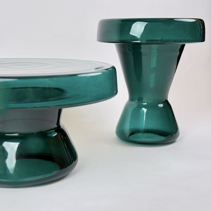Paire de tables basses rondes en verre de Murano soufflé à la main, vert, contemporaines photo 3800.0